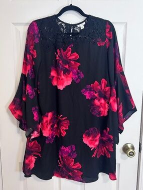 C EST. 1946 Black Midi Dress with Red Roses